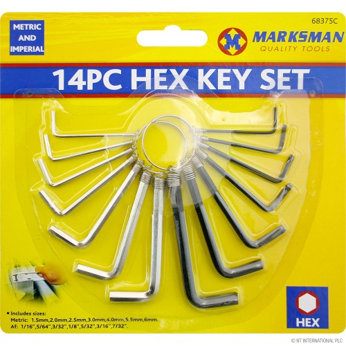 14 piece Hex Key set / Allen key set metric and imperial sizes